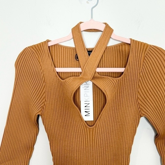 NWT MINK PINK Gianna Rib Top Pecan XS - Picture 3 of 5